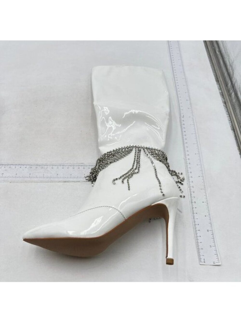 Women's Knee High Long Boots, Stiletto Wide Calf Tall Pointed Toe White Boots